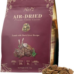 Herz Air-Dried Dog Food Lamb & Duck Liver Recipe 2.2 lb, All-Natural, High-Protein, Grain-Free, Limited Ingredients, Complete & Balanced, Premium Canine Cuisine