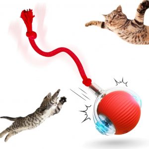 Interactive Rolling Cat Ball, Cat Rotating Toy, 360° Smart Rolling Ball Toy Electric Balls,Suitable for Floors, Carpets, Tiles, Living Rooms (red)