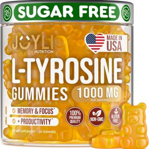 Joyli L Tyrosine Gummies 1000MG - L-Tyrosine Supplement for Kids & Adults - Calm & Focus Gummies for Brain, Memory, Mood, and Energy - 500mg L- Tyrosine Powder per Gummy - Vegan, Gluten-Free