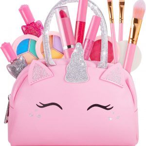 Kids Real Makeup Kit with Pink Unicorn Purse, Non Toxic Washable Make Up Set - Unicorn Toys for Girls Age 4-6, Easter Gifts for Kids, Basket Stuffers, Birthday Gift for Girl Ages 3 4 5 6 7 8 Years Old