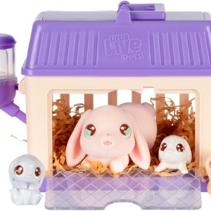 Little Live Pets Bunny Mini Interactive Toy Set, Hutch Animal Playset with 3 Surprise Babies, 20+ Sounds, Bunny Accessories for Girls Ages 3+