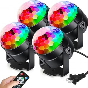 Luditek 4-Pack Sound Activated Party Lights with Remote Control Dj Lighting, Disco Ball Light, Stage Lamp Strobe Light for Home Room Dance Parties Karaoke Wedding Decorations Christmas
