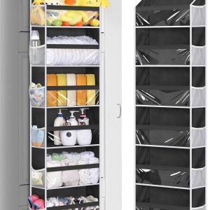 MISSLO Back of Door Storage Organizer Hanging with 6 Large Pockets 12 Side Pockets Closet Door Organizer Baby Organization for Bathroom, Pantry, Bedroom, Nursery, Clothes, Toys, Diapers, Black