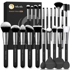 Makeup Brushes Set, Mlemle Professional 25 Pcs Makeup Kit, Include Foundation Powder Blush Concealers Eye shadows 21 Pcs Makeup Brushes and 2 Powder Puff, 2 Makeup Sponge(B01-Black)