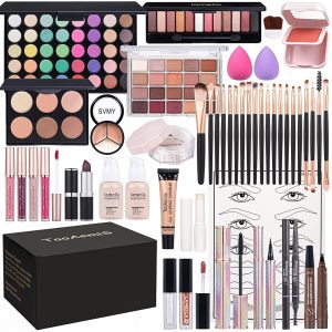 Makeup Set for Women Full Kit Includes, eyeshadow、 liquidfoundation,Loose powder,Eyebrow pencil,Lipstick Eye Pencil Makeup BrushesMakeup practice board 4-color lip gloss set