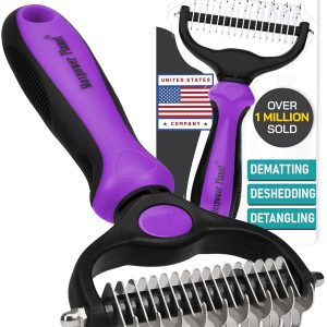 Maxpower Planet Pet Grooming Brush - Double Sided, Extra Wide for Dogs and Cats - Dematting Undercoat Rake, Reduces Shedding by 95%, Purple