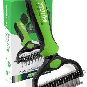 Mighty Paw Dog Grooming Brush - 2-In-1 Dual Sided Comb - Round Tip For Maximum Coat Penetration - Stainless Steel Teeth That Won't Rust Or Discolor - Built-In Thumb Rest For The Control When You Need