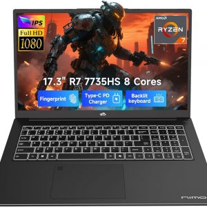 NIMO 2026 Gaming Laptop, 17.3" FHD IPS Large Screen, AMD R7 7735HS (Up to 4.75 GHz, Beat i7-12650H) Computer with 16GB DDR5 RAM 256GB SSD, 180° Vewing, Radeon 680M, Dual Fans, for Business, College