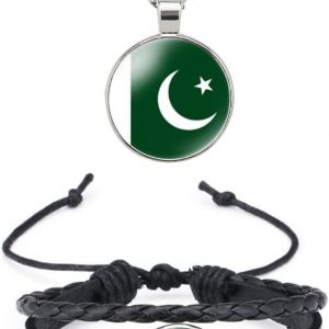 National Flag Metal Necklace and Alloy Leather Braided Rope Bracelet Bangle Set for Men Women