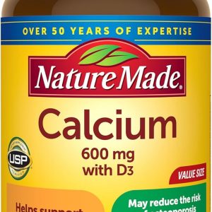 Nature Made Calcium 600 mg with Vitamin D3, Dietary Supplement for Bone Support, 220 Tablets