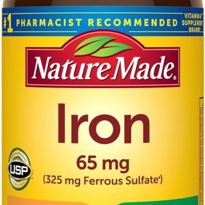 Nature Made Iron 65 mg (325 mg Ferrous Sulfate) Tablets, Iron Supplements, Dietary Supplement for Red Blood Cell Support, 180 Tablets, 180 Day Supply