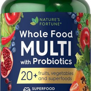 Nature's Fortune Whole Food Multivitamin with Probiotics | 120 Coated Caplets | Made with 20 Fruits and Vegetables | Non-GMO & Gluten Free Supplement