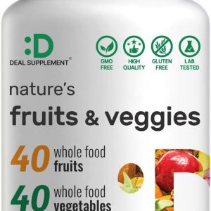 Nature’s Fruits & Veggies Supplement, 240 Veggie Capsules – 80 Whole Food Superfoods for Daily Balance – 40 Fruits with 40 Vegetables and Greens – Non-GMO, Gluten Free