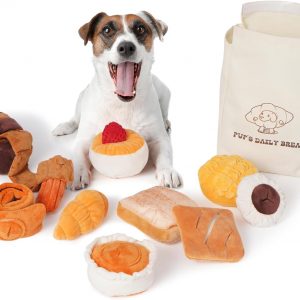 Nocciola Squeaky Bread Stuffed Dog Toys Pack - Puppy Toys with Grocery Bag to Keep Them Busy, Small Dog Toys for Boredom, Durable Snuffle Dog Toys for Small Medium Breeds Pet Gift