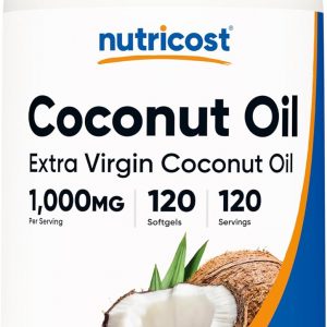 Nutricost Coconut Oil Softgels (1000mg) 120 Softgels - Extra Virgin Coconut Oil - Gluten Free and Non-GMO