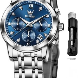 OLEVS Women Watch Multifunctional Two Tone Watch Fashion Business Analog Quartz Ladies Watch Stainless Steel Waterproof Diamond Watch for Women