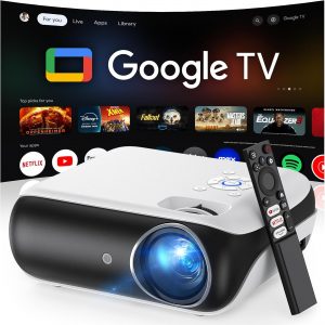 Official Licensed Google TV Smart Projector, HAPPRUN 4K UHD Home Theater with Dolby Sound, Wi-Fi & Bluetooth, Built-in Streaming Apps, Compatible with Games Consoles & Smartphone, Indoor & Outdoor Use