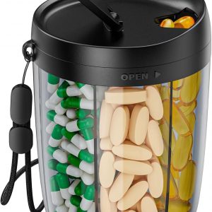 PULIV Large Pill Bottle Organizer, Supplement Organizer for Holding 6 Various Vitamins, Pill Box Case with Anti-Mixing & Wide Opening Design, Easy to Retrieve Meds, Includes 20 Pcs Stick-on Labels