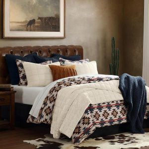 Paseo Road Tasha Polizzi Mariella Western Bedding, 3 Piece Duvet Cover Set, King Size, Chenille Red Blue Brown Aztec Bedding Set, Southwestern Tribal Bedding with Pillow Sham
