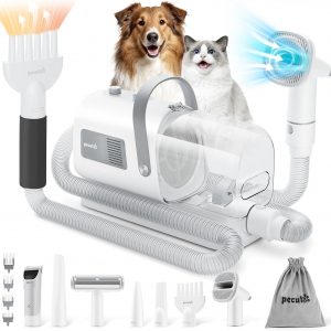 Pecute Dog Grooming Vacuum & Dryer, 7-in-1 Pet Grooming Kit with Clipper, 10000Pa Dog Vacuum for Shedding Grooming, Adjustable Speed & Temp, 55dB Low Noise,1.7L Dust Cup