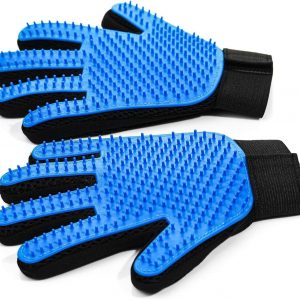 Pet Hair Removal Glove for Dogs & Cats, 2-in-1 Deshedding Brush & Massage Mitt - Grooming Gloves for Shedding Control, Bathing and Washing, Safe for Short/Long Hair Pets 2-Pack (Blue)