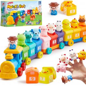 Play-Act Learning Toy for Toddlers 1 2 3 Years Old, Counting, Matching & Sorting Montessori Learning Farm Train Including 9 Farm Animals, Easter Basket Stuffers Birthday Gift for Baby Boys Girls