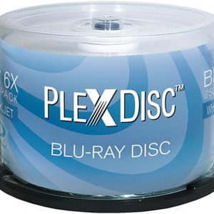 PlexDisc 633-214 25 GB 6X Blu-ray White Inkjet Printable Single Layer Recordable BD-R, 50pk Cake Box, 50 Discs