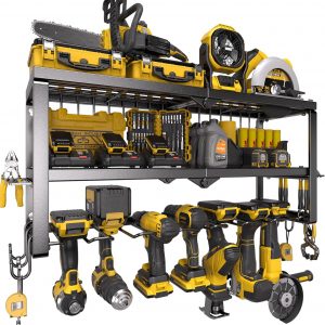 Power Tool Organizer for Tool Storage, Drill Holder Wall Mount with Screwdriver Organizer, Tool Holder for Garage Wall Organization, Heavy Duty Metal Tool Shelf with Battery Holder