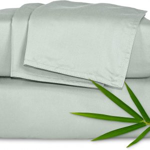 Pure Bamboo Queen Sheets, Genuine 100% Organic Viscose Derived from Bamboo Bed Sheet Set, Luxuriously Soft & Cooling, Double Stitching, 2 Year Quality Promise (Queen, Sea Glass)