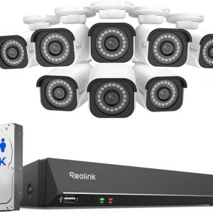 REOLINK 4K Security Camera System, RLK16-800B8 8pcs H.265 PoE Wired with Person Vehicle Detection, 8MP/4K 16CH NVR with 4TB HDD for 24-7 Recording