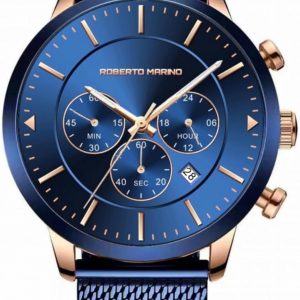 RM3435 Men’s Luxury Wrist Watch – Blue Stainless Steel Japanese Quartz, 3 ATM Water Resistant – Elegant Dress Watches for Men, Vintage Design, Ideal as a Reloj para Hombres