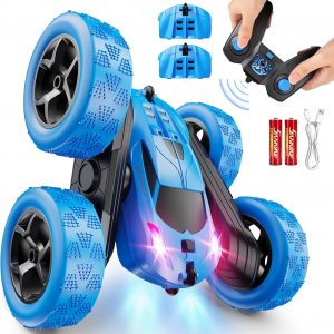 Remote Control Car, RC Cars Toys for Kids Ages 6-12, 4WD Stunt Car with LED Lights & 360° Flips, 2.4GHz, Upgraded USB-C Modular Batteries, 8-10 Year Old Boys Birthday Gift 1-Blue