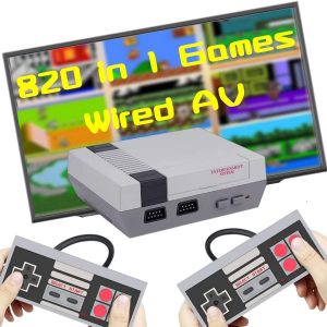 Retro Game Console, Classic Video Games Console Built-in with 820 Games System, Plug and Play with 2 Wired Controllers Handheld Games. (Grey)