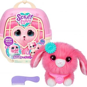 SCRUFFALUVS Pink Surprise Pet, Mystery Plush Toys, Stuffed Animals, Wash to Reveal 1 of 3 Rescue Pets: Puppy, Bunny, or Kitty - Includes 8.7" Deluxe Pet Carrier - Styles May Vary