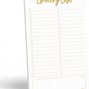 S&O Grocery List Notepad for Organization, Gold Magnetic sheets for Freezer, Shopping register Dairy, Force field pages for Refrigerator, Market Catalog Magnet Pad for Fridge - 4.5x7.5”, 50 Pages
