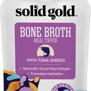 Solid Gold Bone Broth Cat Food Topper - Lickable Wet Cat Food with Protein Shreds for Hydration - Easy to Serve Wet Cat Food Gravy Bone Broth for Cats - Healthy Cat Snacks Treats - Tuna - Single