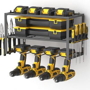 Spacecare Power Tool Organizer- Power Drill Tool Holder- Heavy Duty Tool Shelf & 1 Pack 3 Layers Tool Rack Cordless Drill Holder- Floating Tool Shelf Wall Mounted Tool Storage Rack for 4 Drill Holders