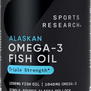 Sports Research® Omega-3 Fish Oil 1250 - Triple Strength Fish Oil Supplement from Wild Alaska Pollock - MSC Certified Sustainable · Non-GMO · Soy Free - 90 Softgel Capsules