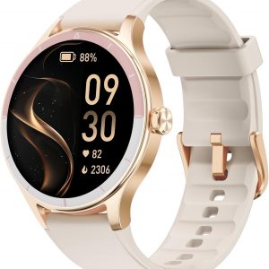 TOOBUR Smart Watch for Women, 40mm HD Smartwatch, Compatible with Android & iOS, Answer/Make Calls, Fitness Watch with Step/Calorie/HR Tracker, IP68, Gorgeous & Comfy, Gift for Women, Beige
