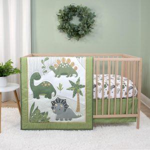 The Peanutshell 3 Piece Baby Crib Bedding Set for Boys - Newborn, Infant & Toddler Nursery Bed Set Decor with Fitted Crib Sheet, Dust Ruffle Comforter - Dinosaur Dreams