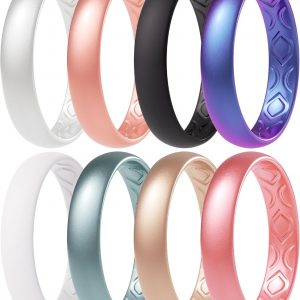 ThunderFit Women Breathable Silicone Bridal Rings Sets For Her, Wedding Bands - 4mm Wide, 1.5mm Thick - 1-12 Variety Multipack