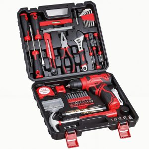 Tool Set - 8V Cordless Drill Set, 132 Piece Home Tool Set With Hand Drill, Tool Kit for Women & Men, Perfect for Homeowner, Diyer, Handyman