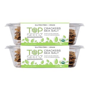 Top Seedz Certified Organic Gluten Free Sea Salt Seed Crackers | 2-Pack | 5 Ounces | Healthy Vegan Crackers with Plant Based Protein | Made of Sunflower, Flax, Sesame and Pumpkin Seed