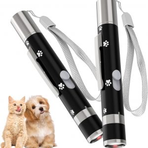 UMSIS Cat Toy, 2 Pieces, Distinctive Black Painted Metal Casing with Paw Print Design, Rechargeable, 7 Adjustable Patterns, Interactive Chase Toy for Indoor Cats & Dogs Training and Exercise