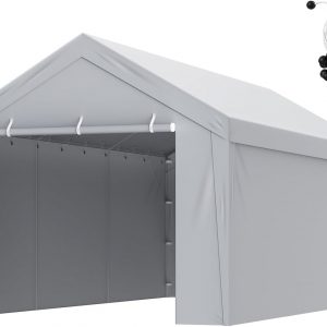 VEVOR Carport Replacement Canopy Cover Top + Side Wall 10 x 20 ft, Garage Tent Shelter Tarp Heavy-Duty Waterproof & UV Protected, Easy Installation with Ball Bungees,Grey (Frame Not Included)