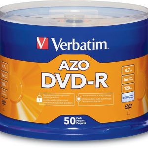 Verbatim DVD-R Blank Discs AZO Dye 4.7GB 16X Recordable Disc - 50 Pack Spindle,Silver