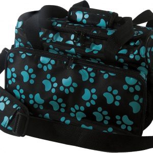 WAHL Professional Animal Travel Tote Bag with Zipper - Travel Bag - Storage Pack for Grooming Supplies - for Dog, Cat & Pet Groomers - 28.8 Inches, Turquoise Paw Print Design (#97764-300)
