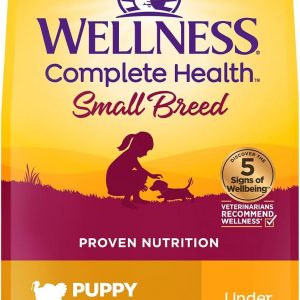 Wellness Complete Health Small Breed Dry Dog Food with Grains, Natural Ingredients, Made in USA with Real Turkey, For Dogs Up to 25 lbs. (Puppy, Turkey, Salmon & Oatmeal, 4-Pound Bag)