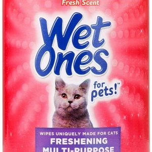 Wet Ones for Cats Freshening Wipes, Multi-Purpose Cat Grooming Wipes with Aloe Vera, Helps Remove Dirt, Odor, and Dander Between Baths, Fresh Scent, 50 Count