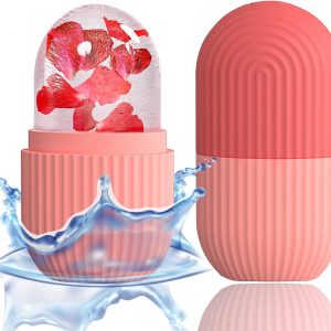 XHJRI Ice Cube Roller Massager for Face, Eyes and Neck Naturally Conditioning and Skin Care,De-Puff Eye Bags,Reduce Migraine Pain,Reusable Massage Silicone Ice Mold (Pink)